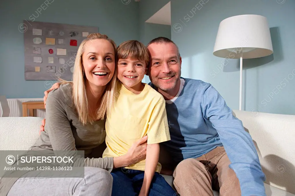 Family portrait in living room