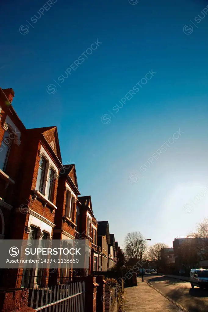 House exteriors against blue sky
