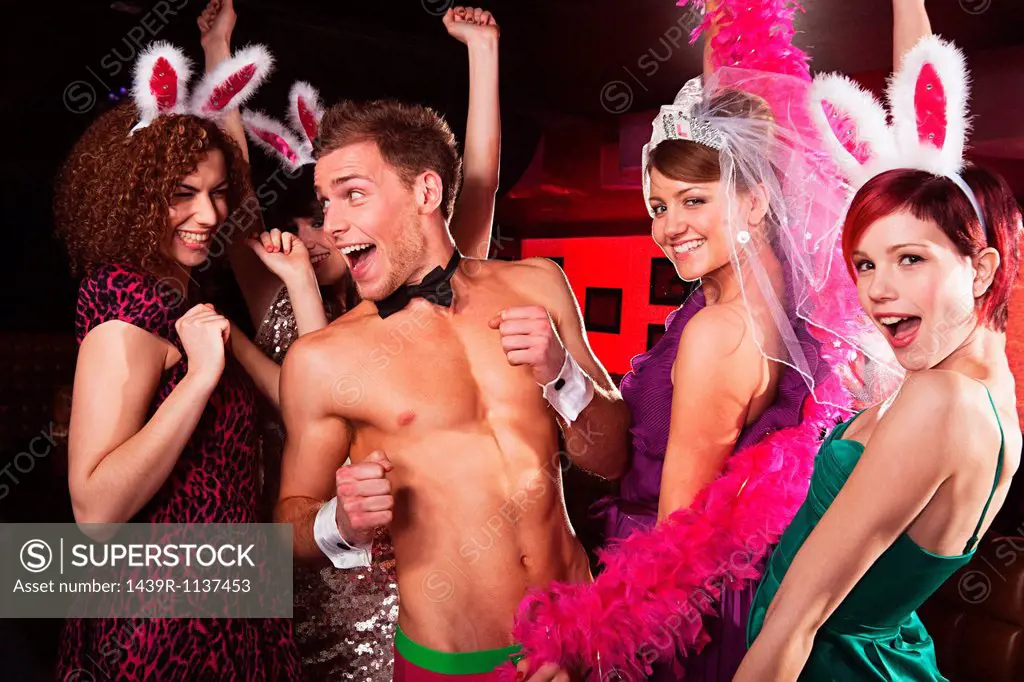 Young women on hen night with male stripper