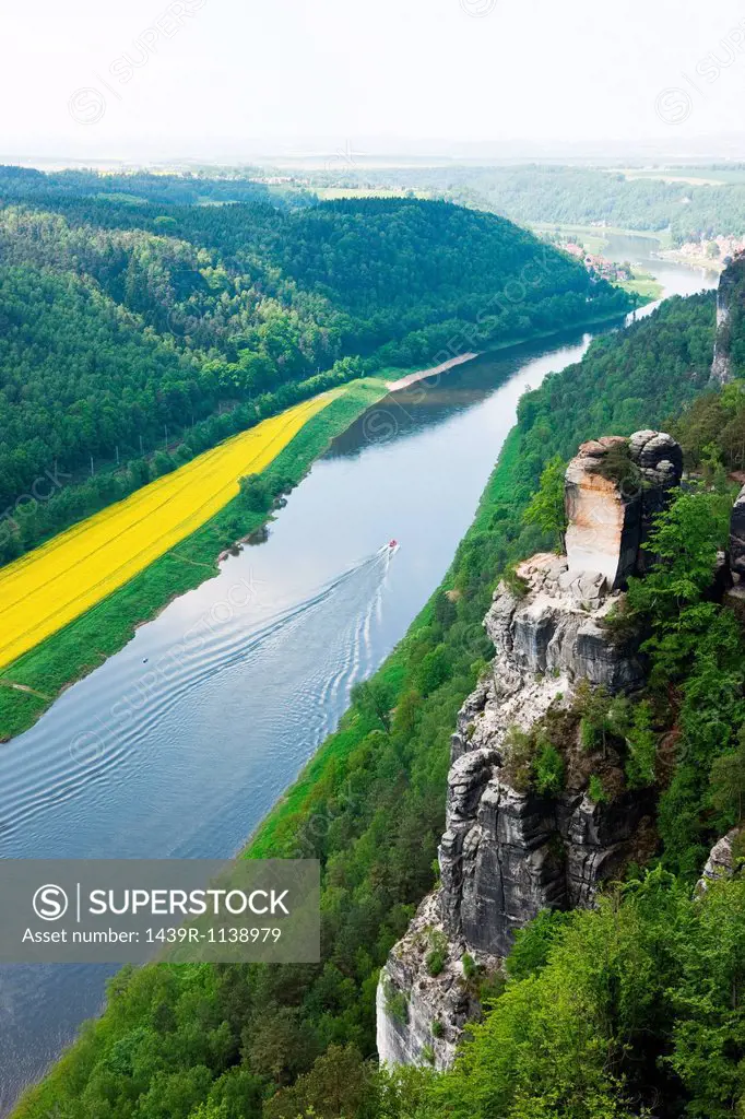 River Elbe from Bastei Rocks, Saxon Switzerland, Dresden, Germany