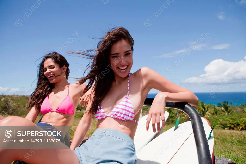 Two young women on vacation, portrait