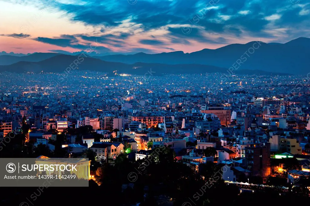 Cityscape at night, athens, greece