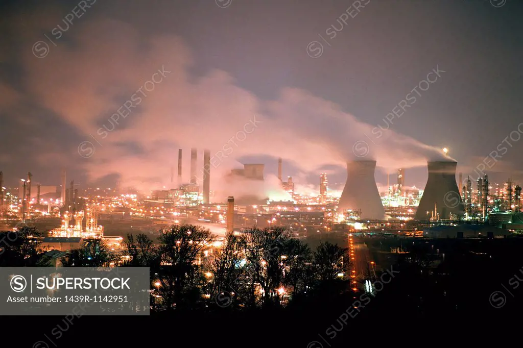Grangemouth oil refinery at night, Scotland