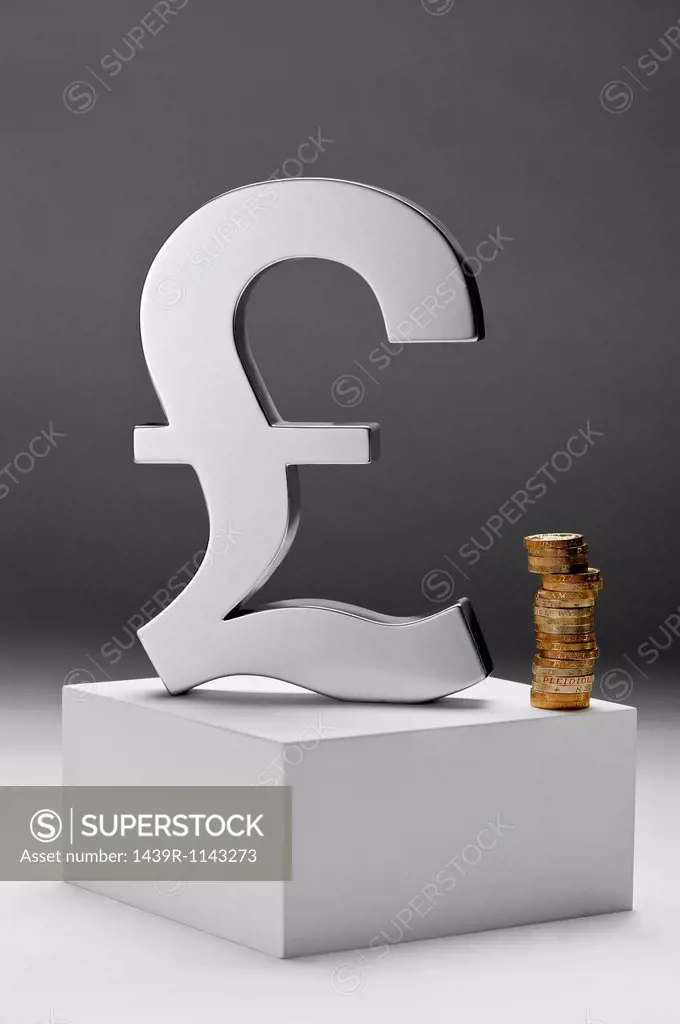 British pound symbol and coins
