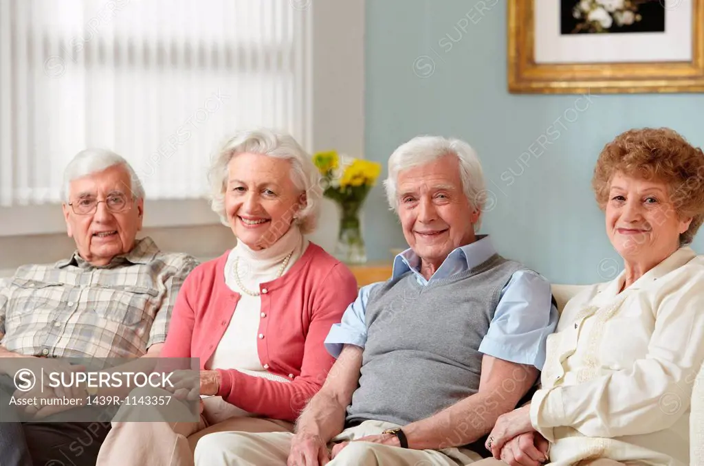 Four seniors in care home, portrait