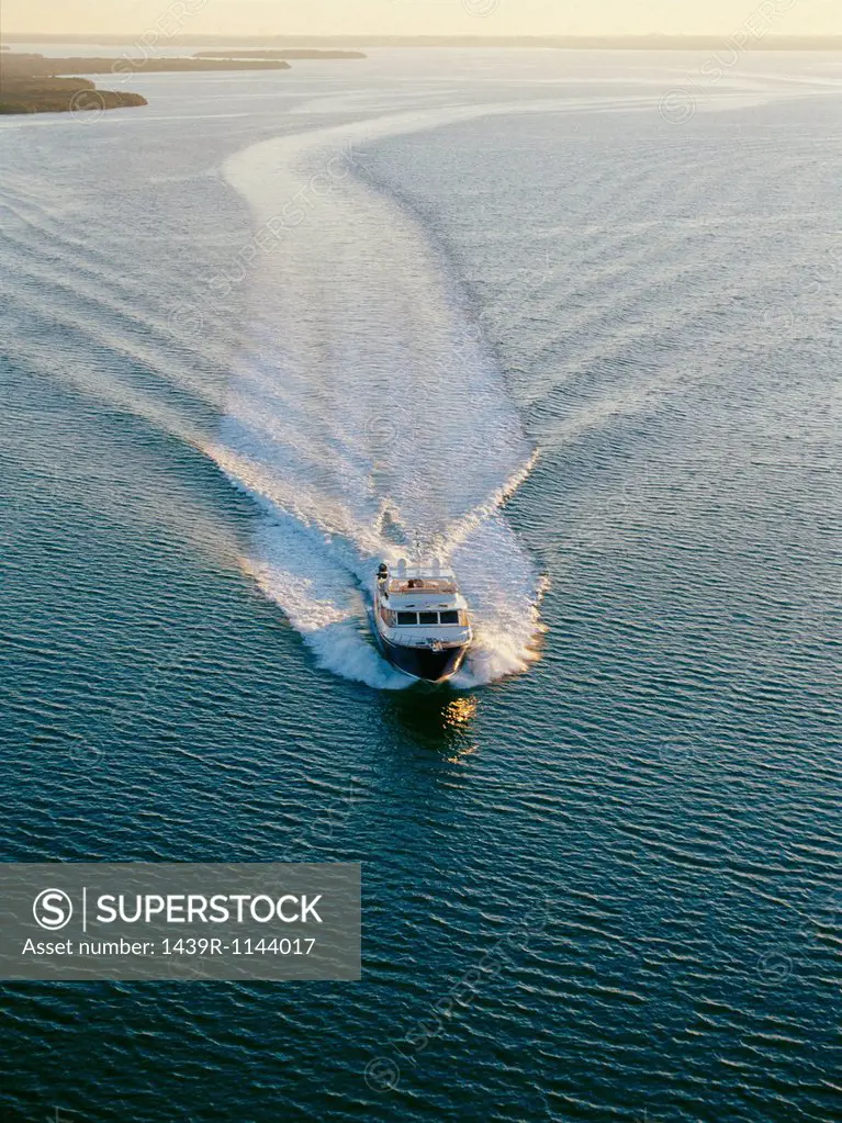 Power boat, aerial view