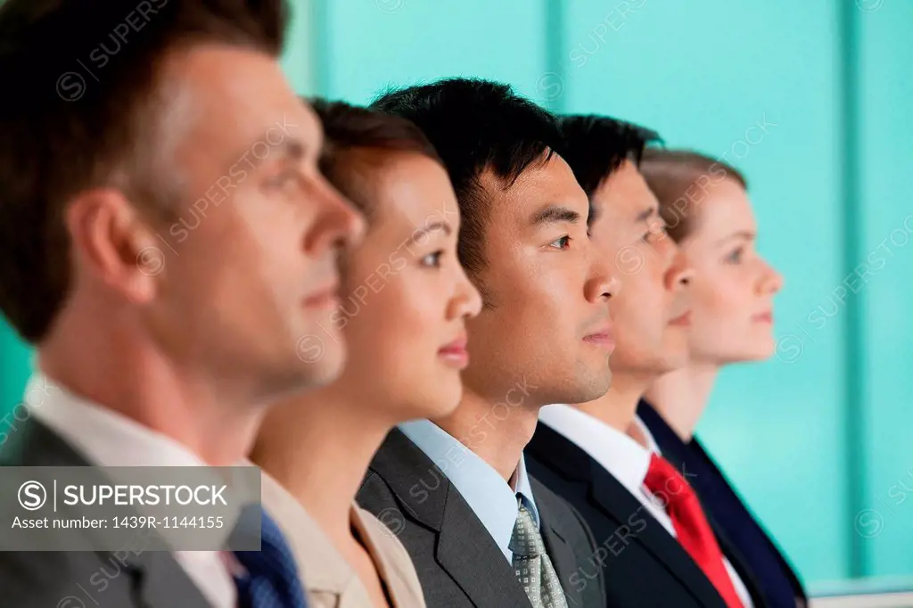 Multi racial businesspeople in a line, portrait