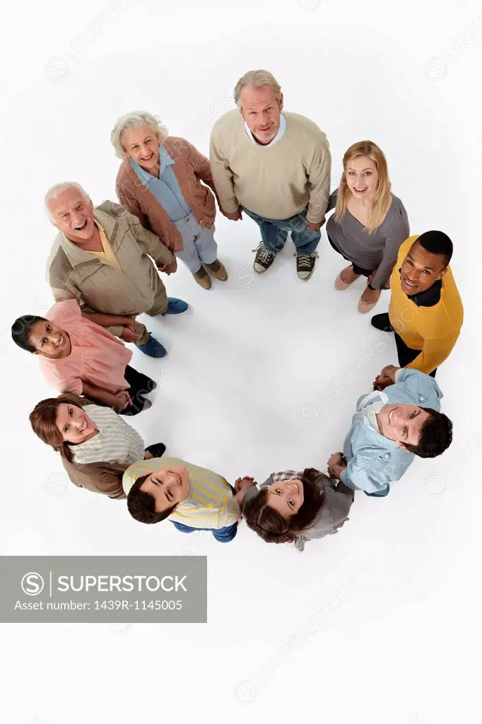 Group of people in a circle, high angle view