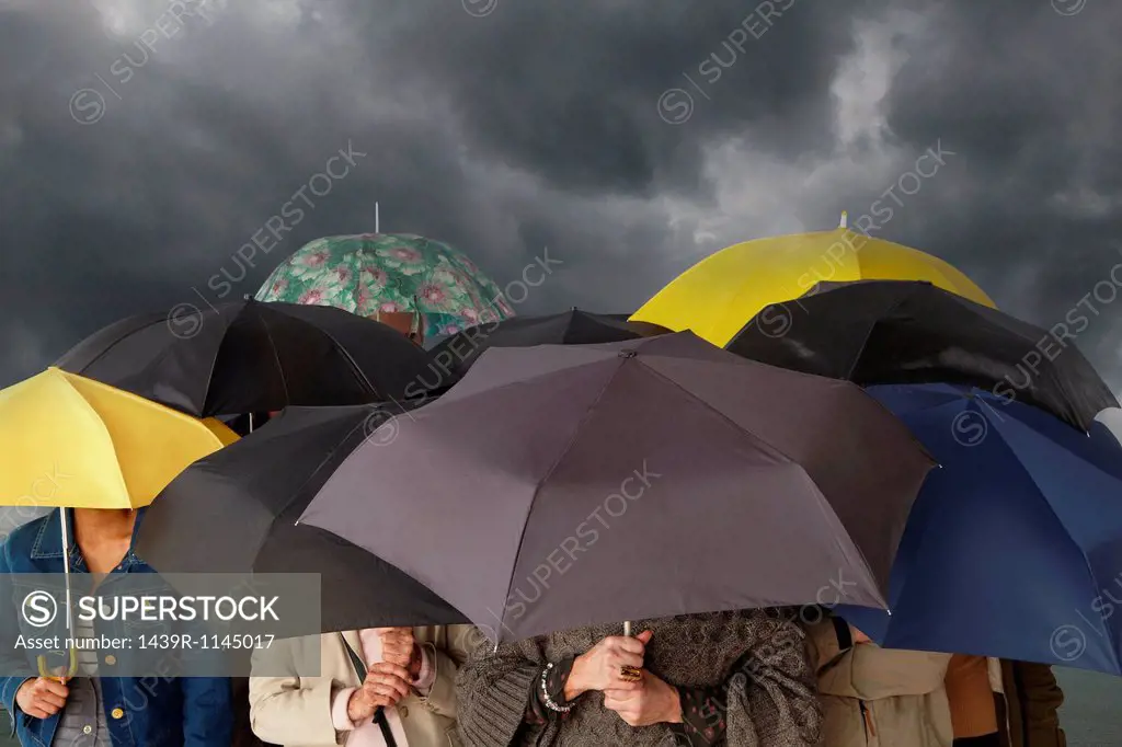 Group of people with umbrellas