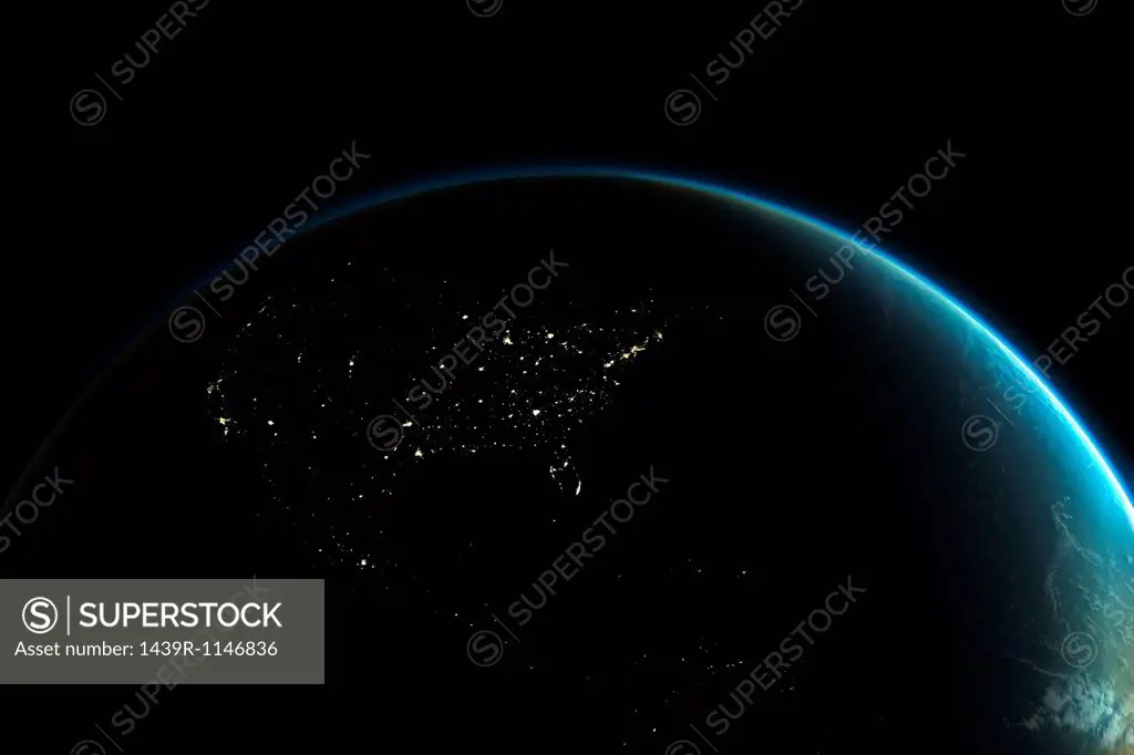 Planet earth with lights of North America at night