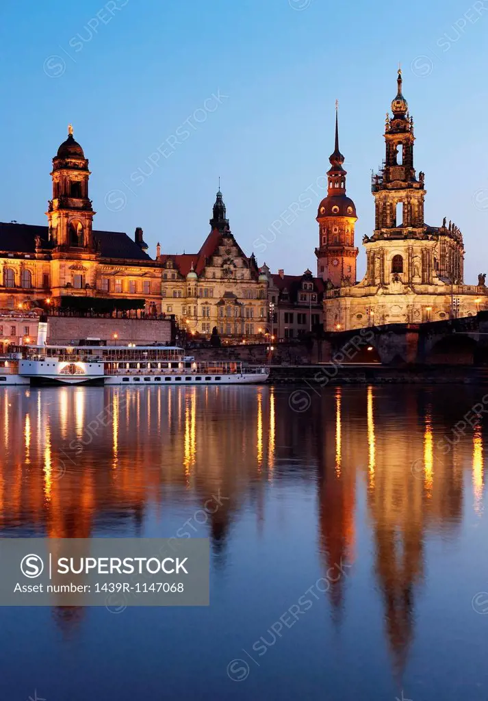 Katholische Hofkirche and River Elbe, Dresden, Free State of Saxony, Germany