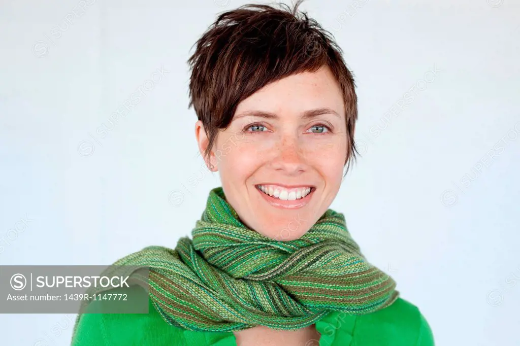Woman wearing green scarf, portrait