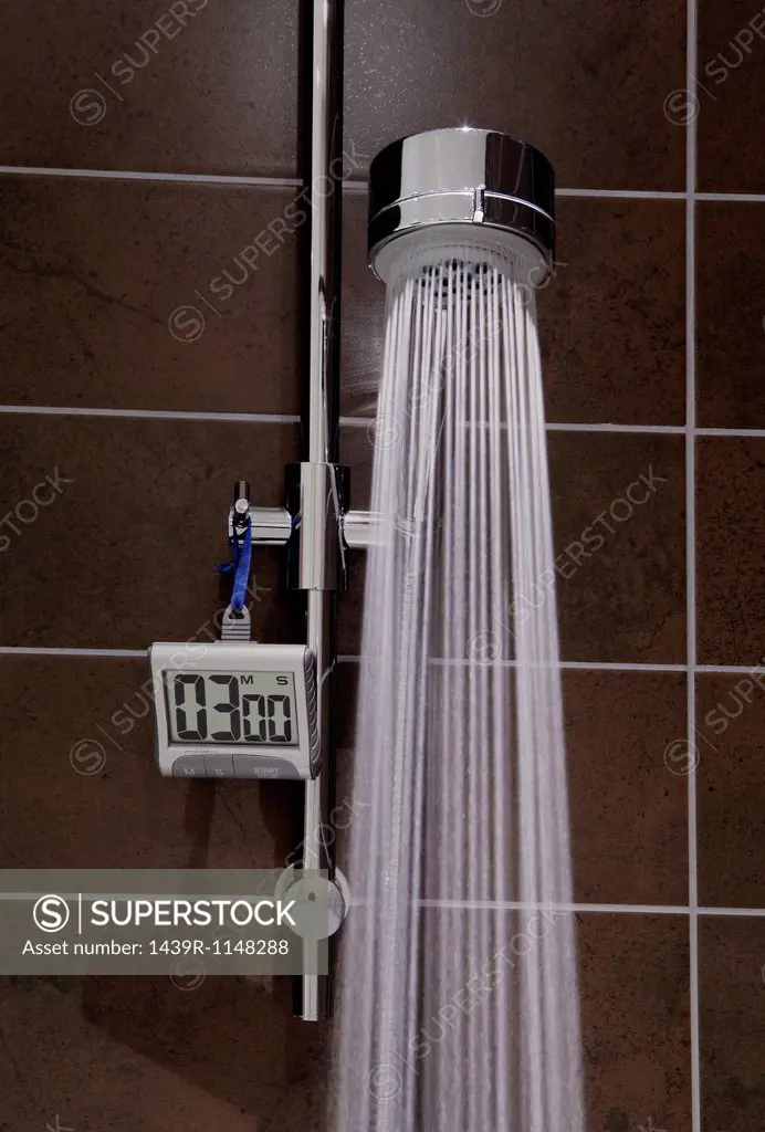 Shower with timer and running water