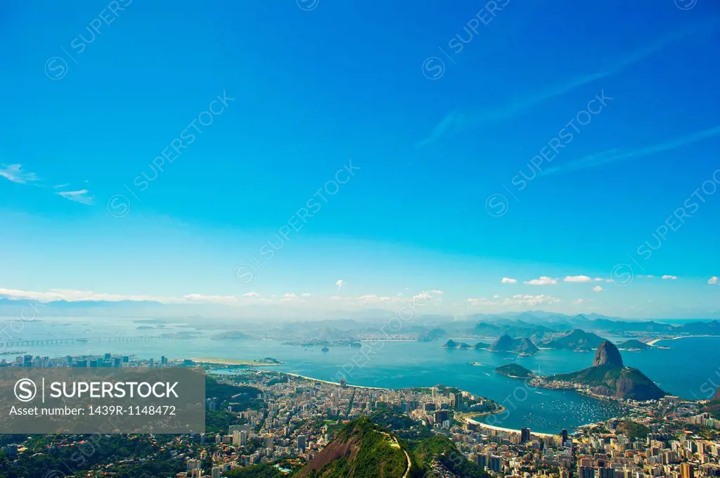 Aerial view over Rio de Janeiro and Guanabara Bay, Brazil