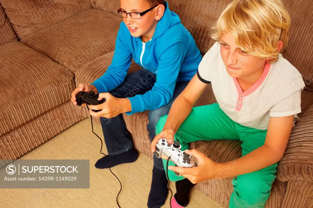 Two boys playing video game