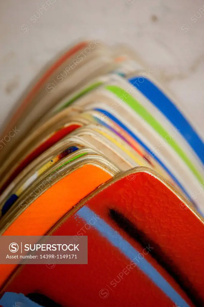 Colourful hand painted skimboards