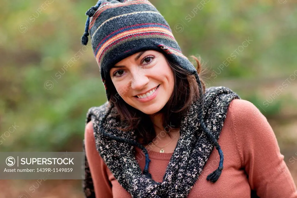 Mature woman wearing knit hat