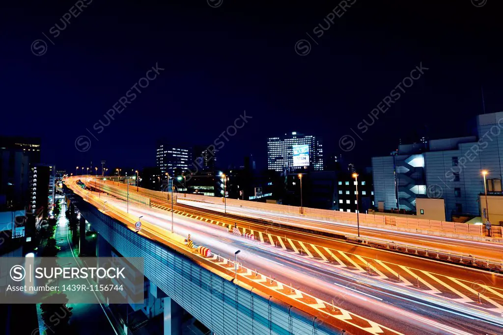 Highway at night, Ninhonbashi, Tokyo, Japan