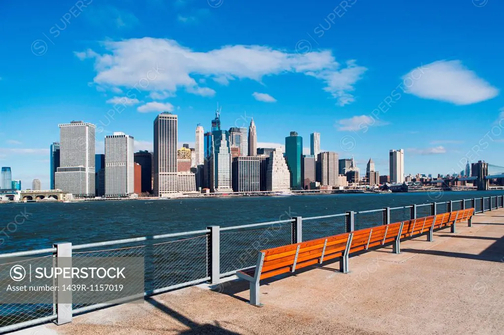 Waterfront view of Manhattan skyline, New York City, USA