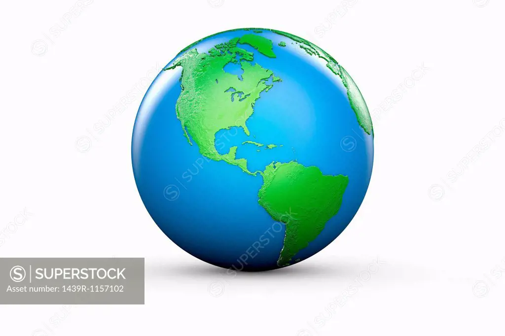 Blue and green globe of North and South America