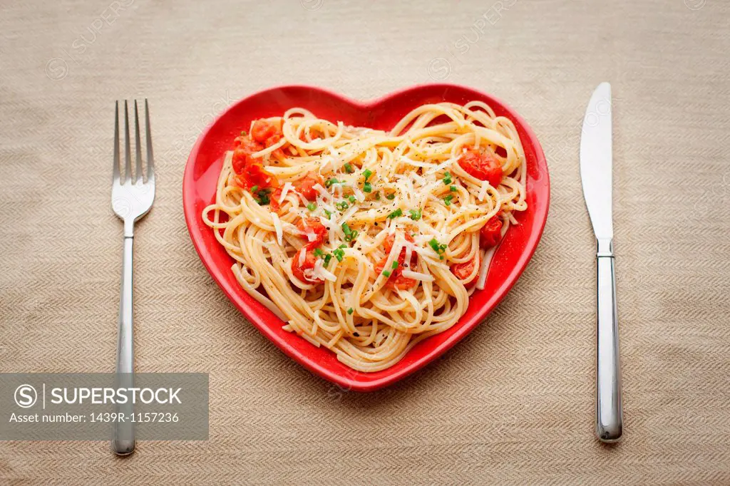 Heart shaped plate with pasta