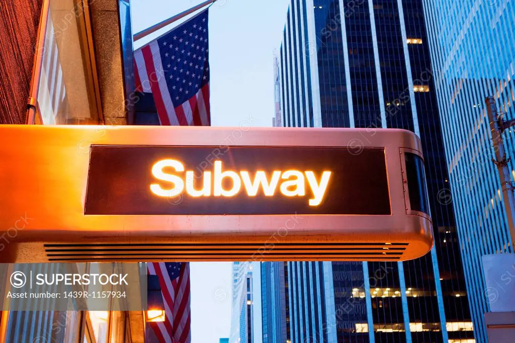 Illuminated subway sign, New York City, USA