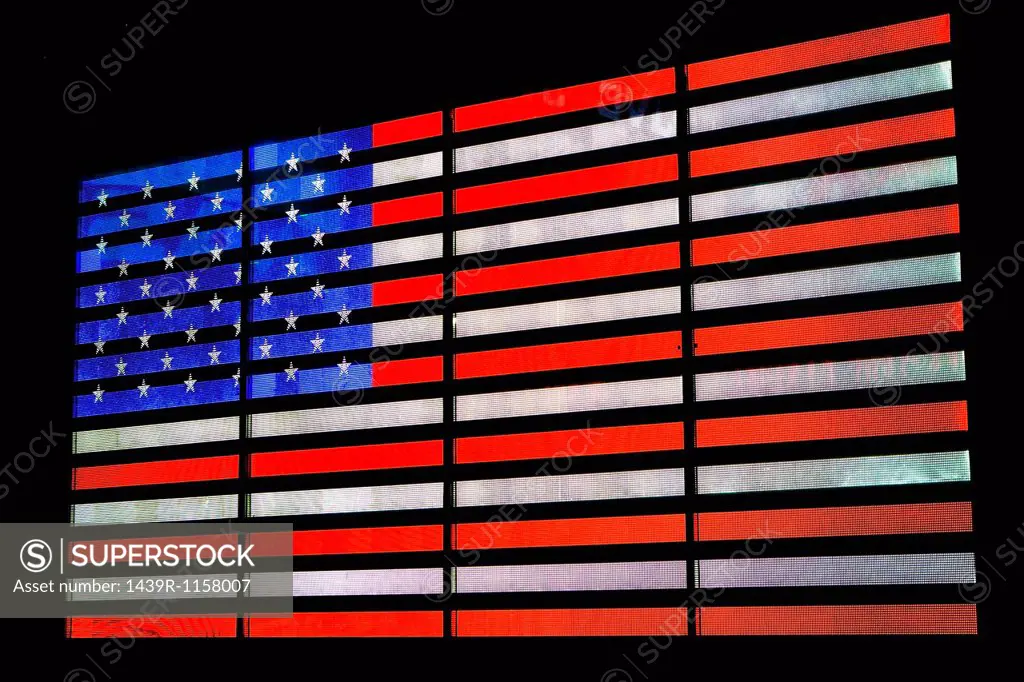 Illuminated American flag, New York, USA