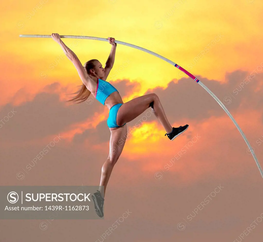 Female athlete doing pole vault