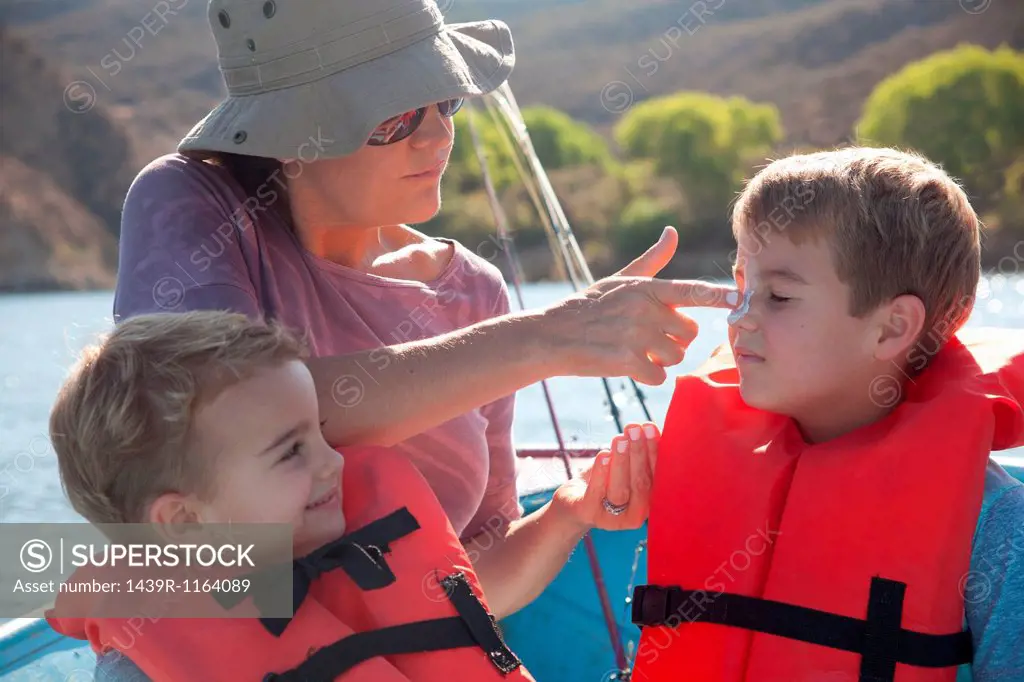 Mother and sons on fishing trip