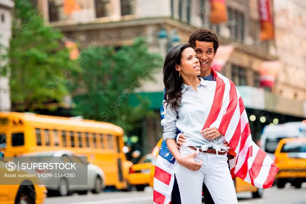 Couple with American flag