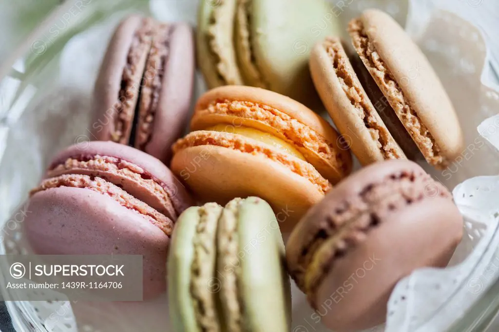 Close up still life of colorful macaroons