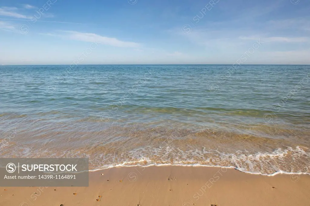 View of sea and beach, Poole, Dorset, UK