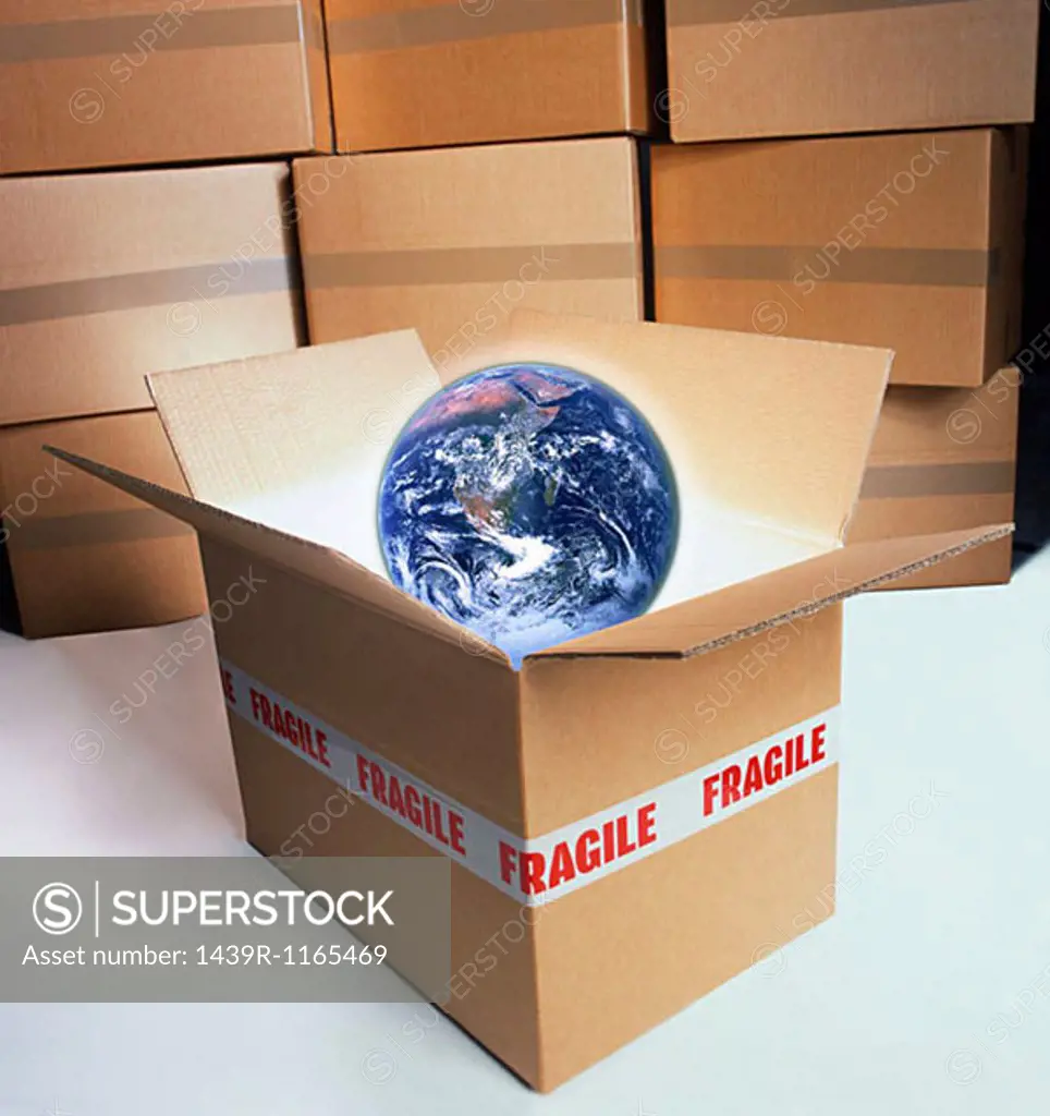 Earth in a box marked fragile