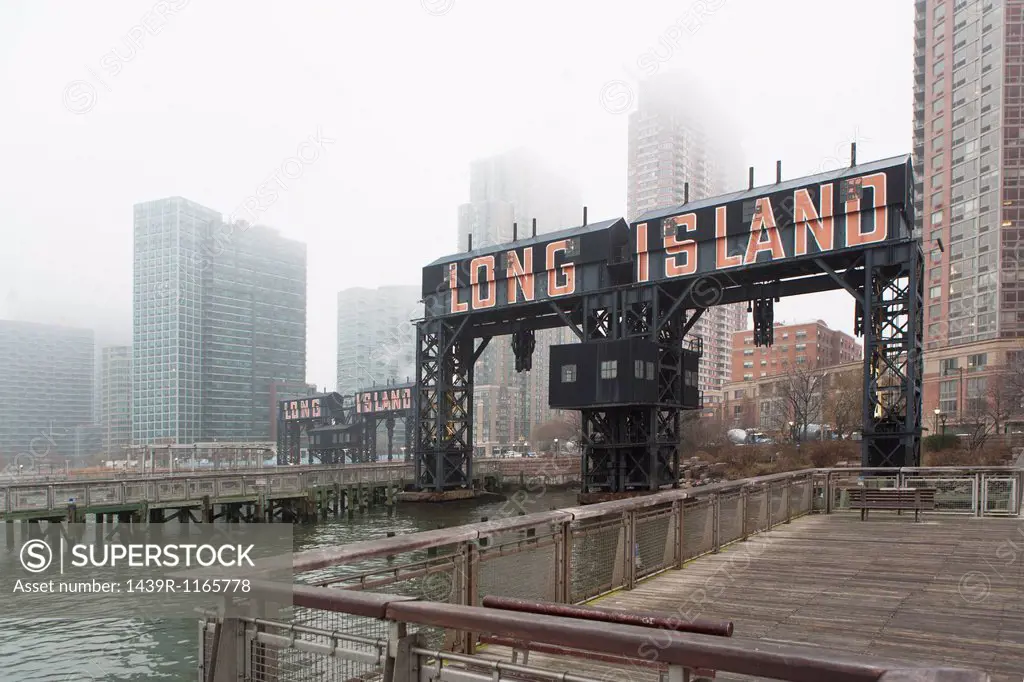 Long Island waterfront in mist, New York City, USA