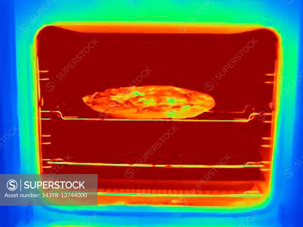 Thermal image of pizza in oven