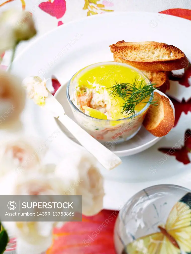 Potted prawns with dill and bread