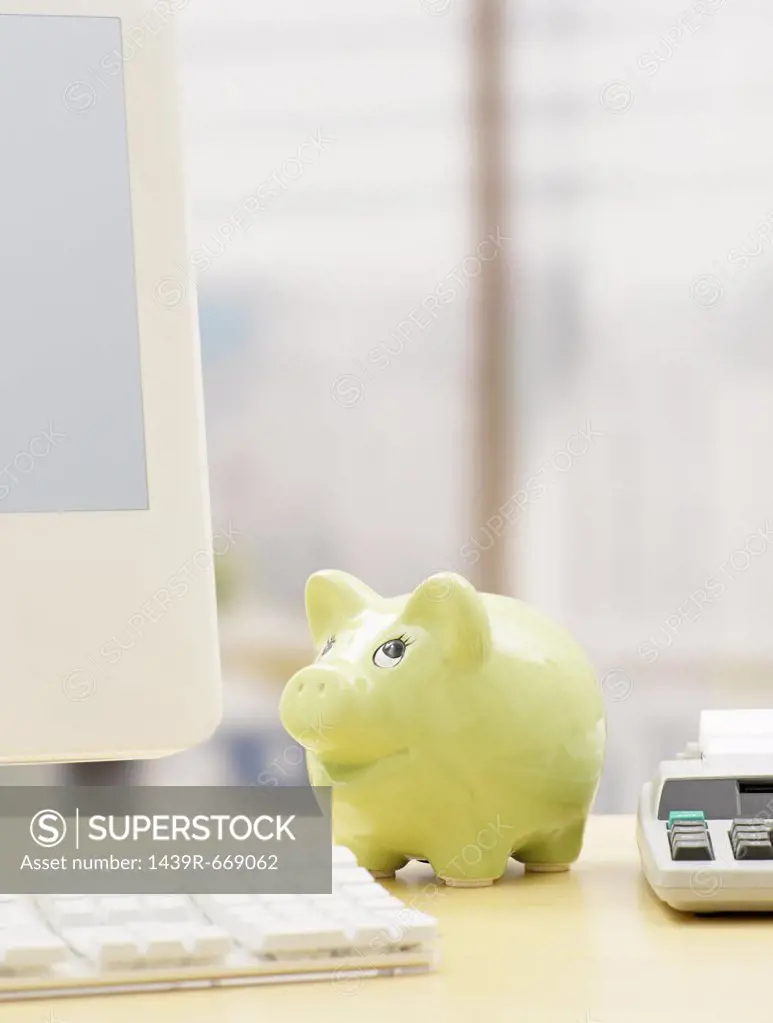 Piggy bank on a desk