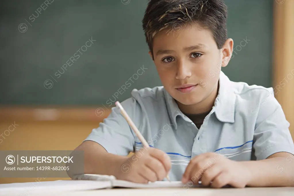 Schoolboy writing