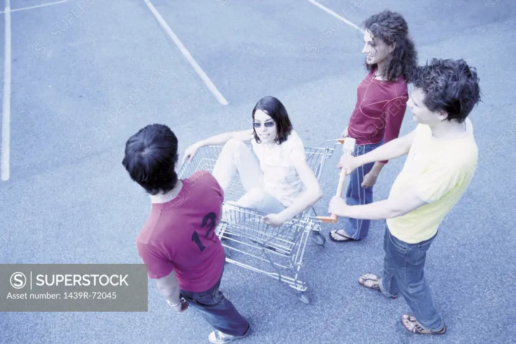 Teenagers with shopping trolley