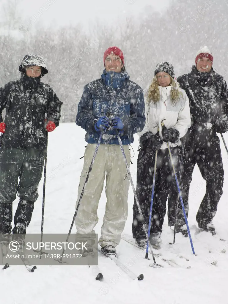 Four friends on skis