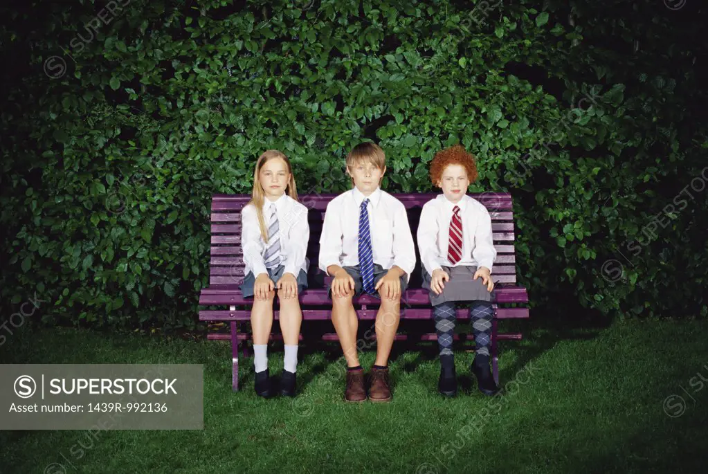 Schoolchildren on a bench
