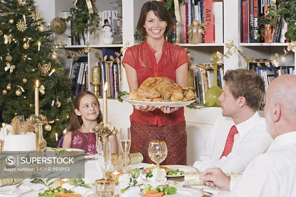 Family at dining table at christmas