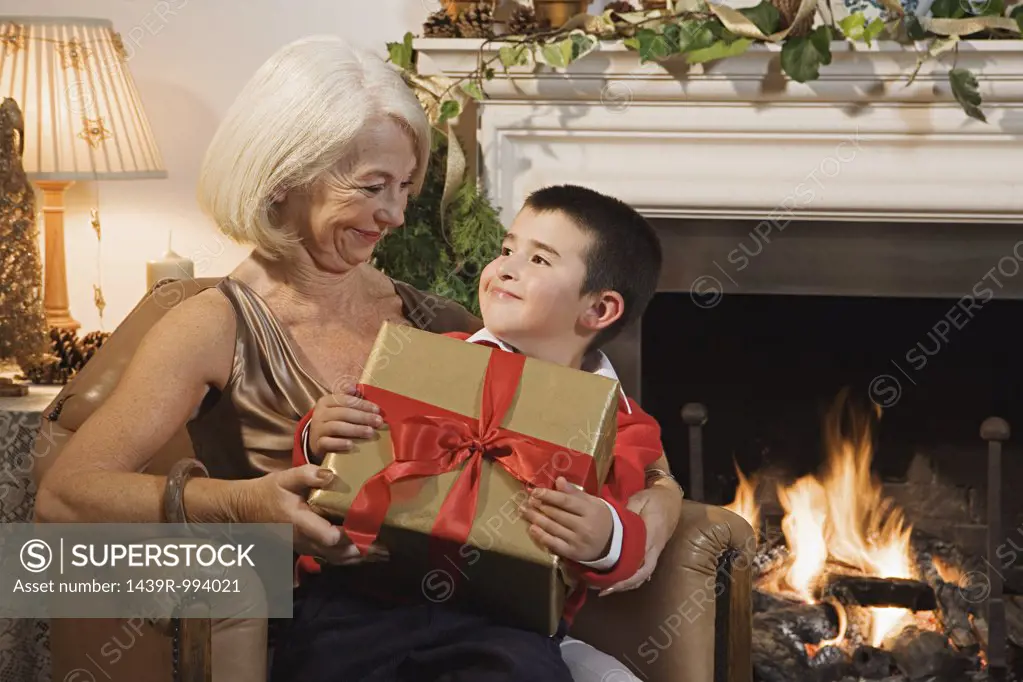 Grandmother and grandson at christmas