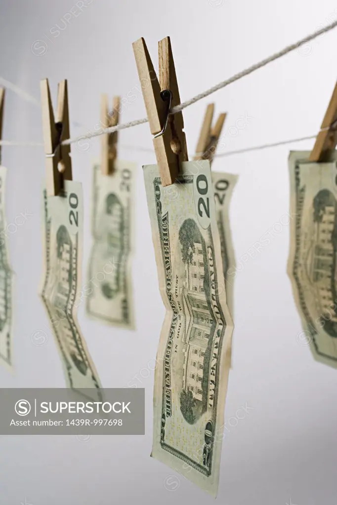 Banknotes on a clothesline