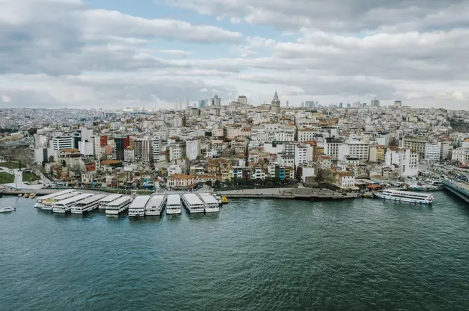 Turkey, Istanbul, Golden Horn and Beyoglu area with Galata Tower