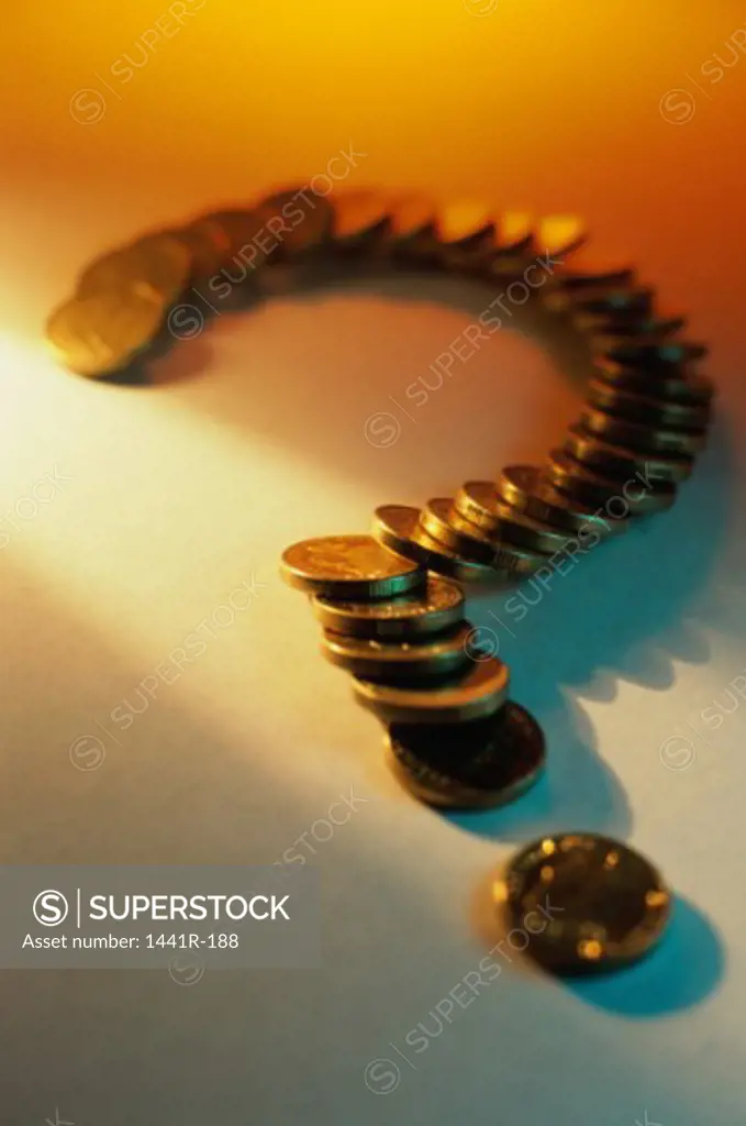 Question mark made by coins