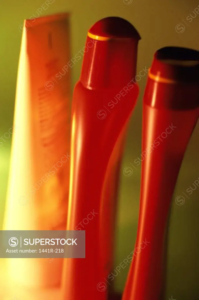 Close-up of moisturizer tubes