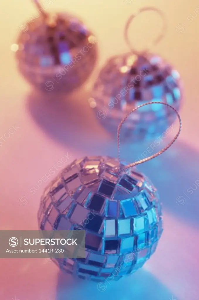 Close-up of disco mirrored balls