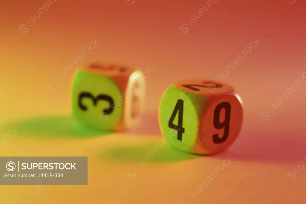 Close-up of a pair of numbered dice