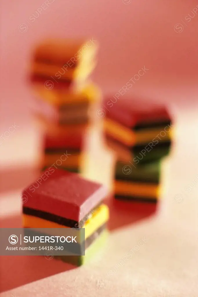 Close-up of colored licorice cubes